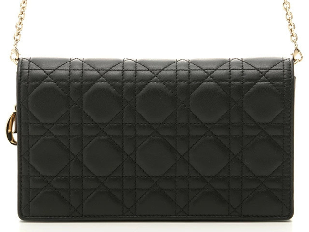 Christian Dior Lady Cannage Chain Shoulder Bag Black Lambskin